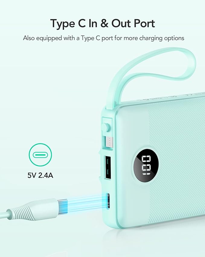 VRURC Portable Charger for iPhone, Compact Travel Power Bank 10000mAh, USB C - Image 3