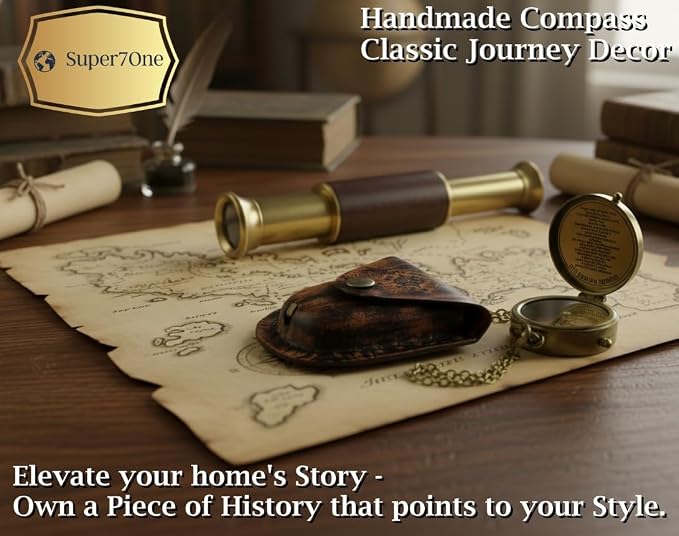 Handmade Antique Vintage Brass Compass | Exquisite Nautical Compass | Home - Image 5