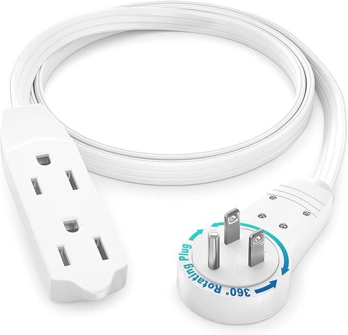 Maximm Cable 2 Ft 360° Rotating Flat Plug Extension Cord, 16/3 AWG Multi 3 by MaximmCable