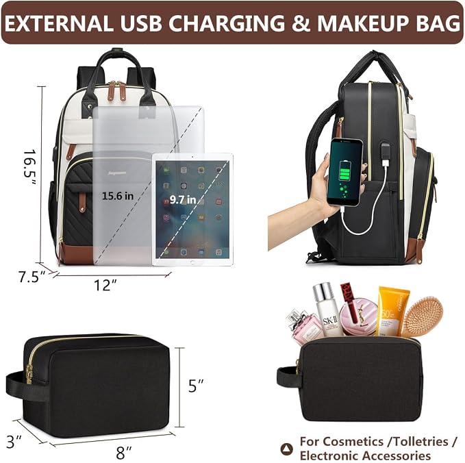 Backpack for Women 15.6 Inch Laptop Backpack Work Business Backpacks Purse - Image 3