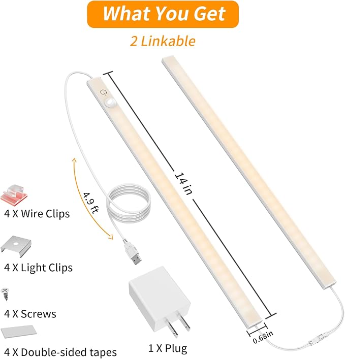 14" Slim USB Plug-in LED Motion Sensor Light Indoor, Bright & Dimmable Under - Image 5
