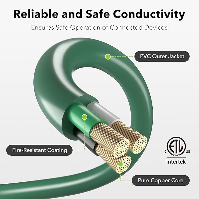 BN-LINK 25 ft Outdoor Extension Cord w/3 Inline Outlets 16/3 Gauge, SJTW Green - Image 2