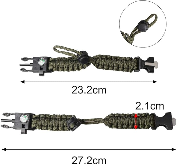 ZHIYE Survival Paracord Bracelet Flint Fire Starter Scraper Compass Wilderness - Image 3