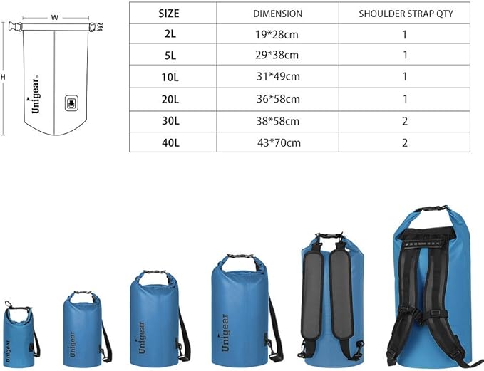 Unigear Dry Bag Waterproof, 2L/5L/10L/20L/30L/40L Floating and Lightweight Bags - Image 2