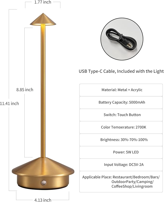 Modern Cordless Table Lamp Set of 2, Portable LED Desk Lamps, 5000mAh - Image 5