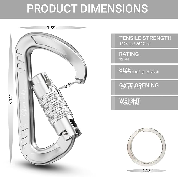 3inch Auto Locking Carabiner Clips Heavy Duty, 12KN /2697lbs Lightweight - Image 2