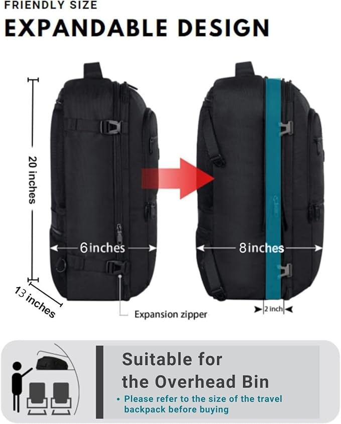 Vancropak Carry On Backpack, 40L Expandable Extra Large Travel Backpack - Image 4