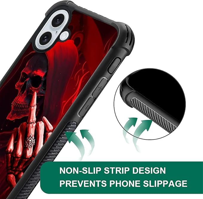 for iPhone 16 Plus Case, Gestures Funny Skull Pattern Graphic Design Girl Boy - Image 6