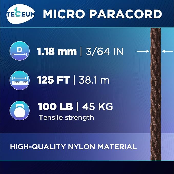 TECEUM Micro Paracord – 1.18 mm X 125 ft – Micro Utility Cord – Thin Braided - Image 2
