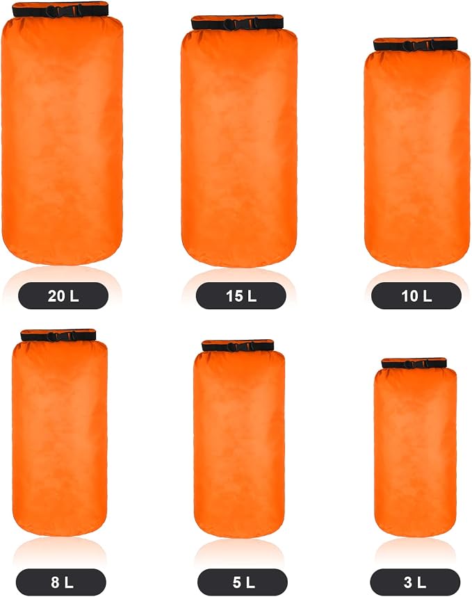 Shappy 6 Pcs Waterproof Dry Bag Set Ultralight Stuff Sack 20/15/10/8/5/3L - Image 3