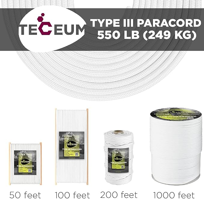TECEUM 5/32" Paracord Rope 1000 – 1000ft / 200ft / 100ft / 50ft – Tactical - Image 9