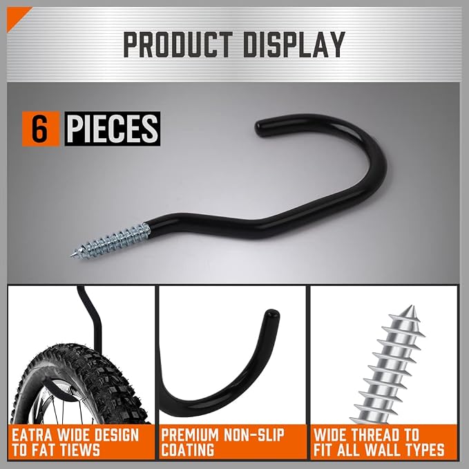 HORUSDY 6-Pack Heavy Duty Garage Storage Hooks, Hoses & Cords – Steel Garage - Image 5