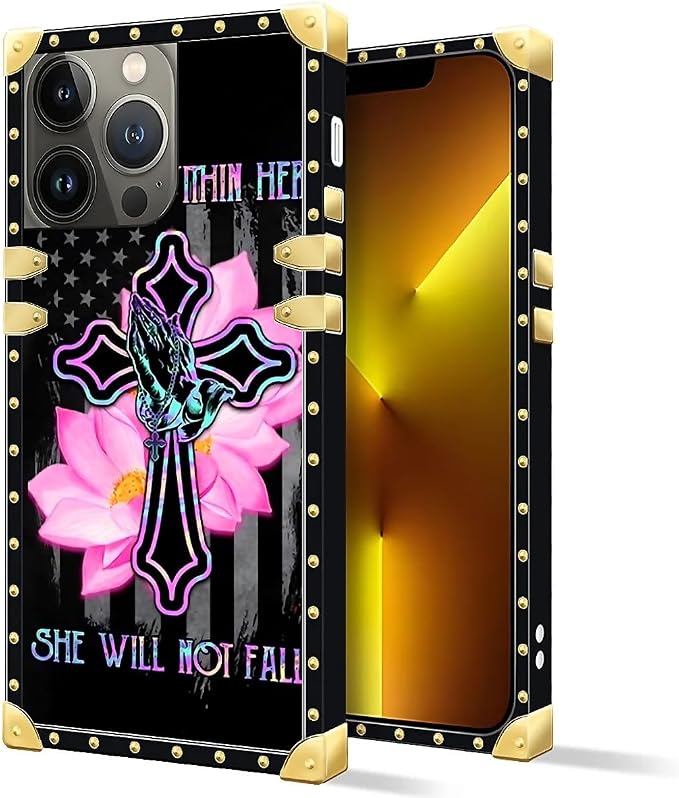 Compatible with iPhone 13 Pro Max Case, Praying Cross Hands Luxury Golden - Image 2
