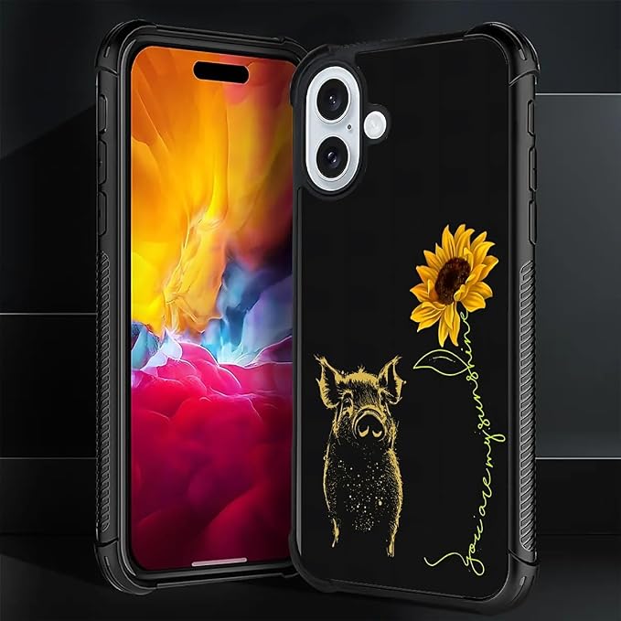 for iPhone 16 Case, Pig Sunflower Yellow Sunshine Pattern Graphic Design Girl - Image 7