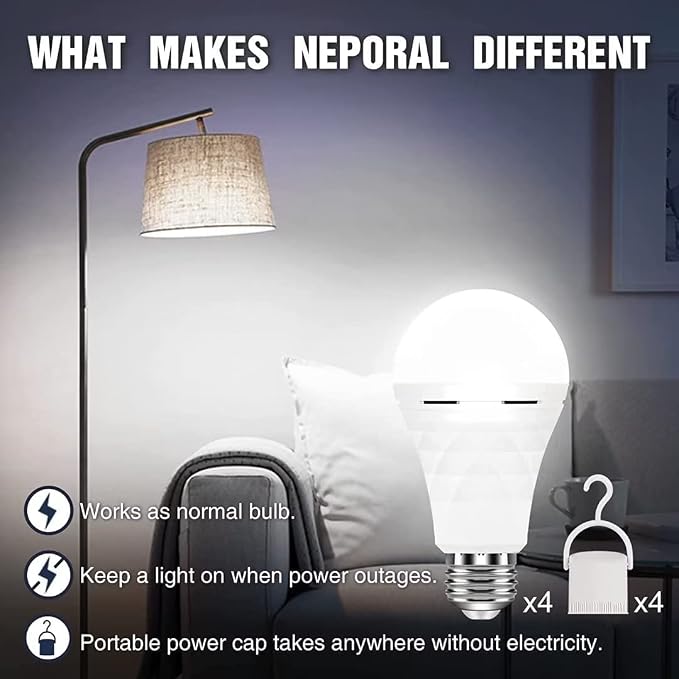 Neporal A19 Rechargeable Light Bulbs Emergency Light Bulb - Image 2