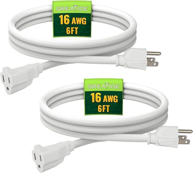 Indoor Outdoor Extension Cord 6 FT, 16/3 SJTW Weatherproof Grey Electrical Cords by GREATIDE