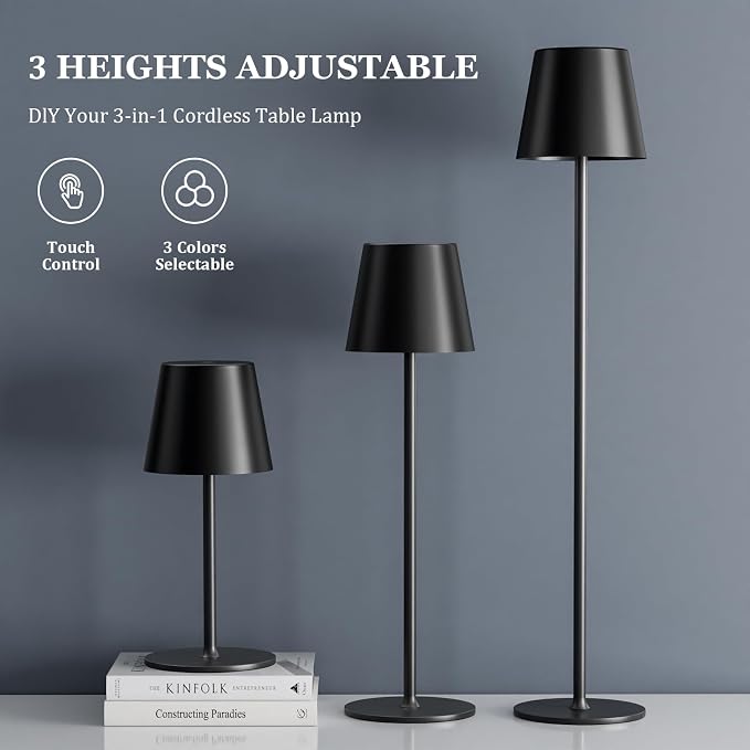 Kakanuo 20" Cordless Table Lamp Rechargeable Black - Image 3