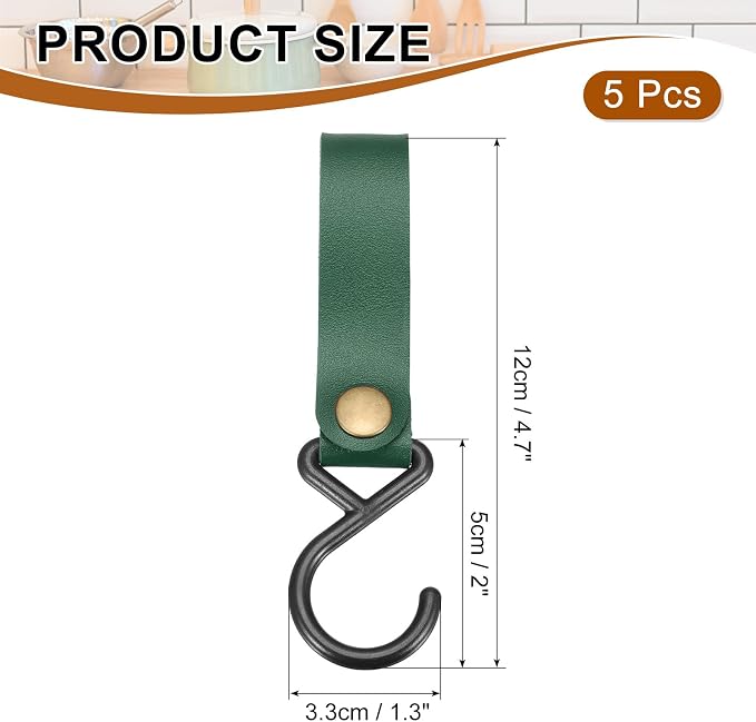 uxcell 5pcs PU Leather Hooks, S-Shape Hooks - Image 2