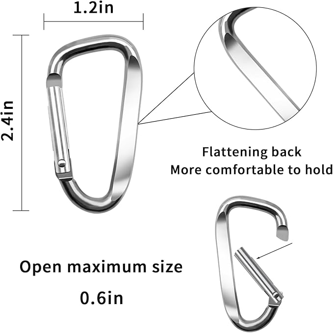 2.4" 24pcs Small Carabiner Clip Keychain, Aluminum D Ring Shape Clips - Image 2