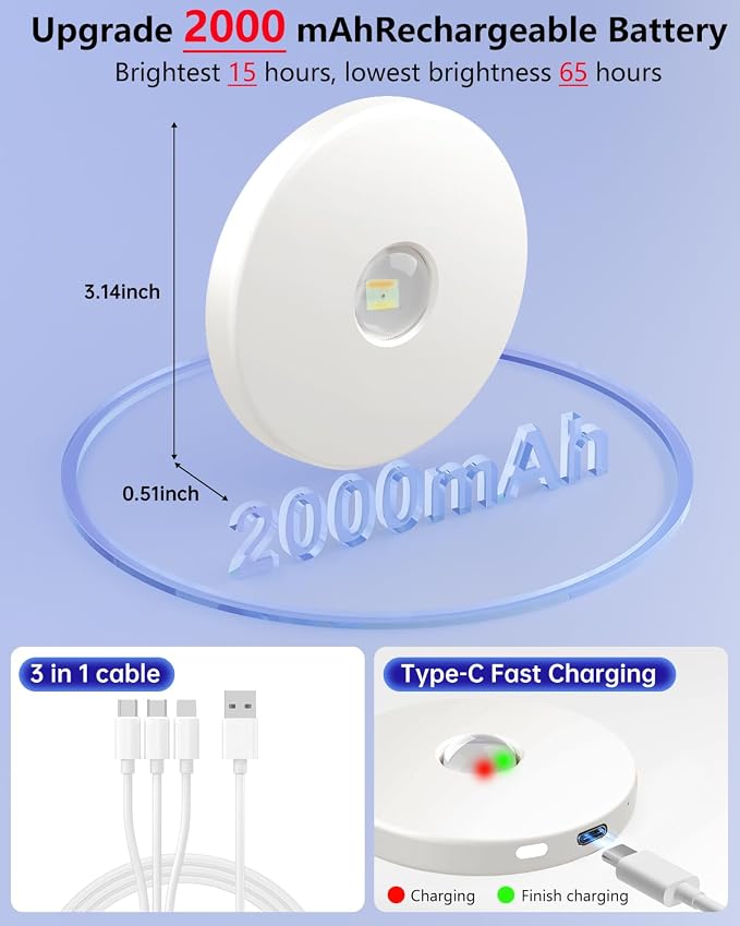 Puck Lights with Remote, 2000mAH Battery Operated, Rechargeable Shelf Light - Image 3