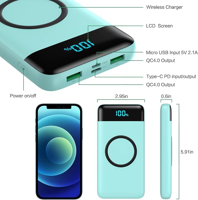 Wireless Portable Charger 30, 15W Wireless Charging USB C Power Bank, 25W PD QC - Image 6