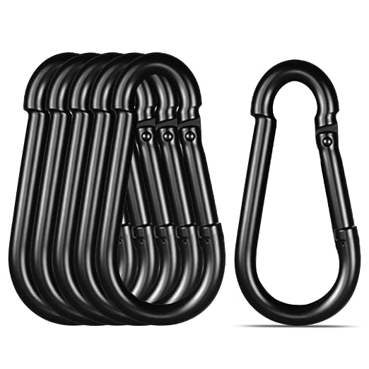 Black Carabiner, Heavy Duty Galvanized Steel Spring Snap Hook Carabiner Clips by High-PQ