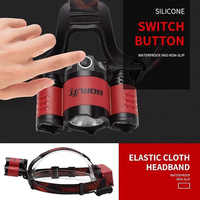 BORUIT B21 Headlamp Rechargeable, LED Super Bright Head Lights - Image 5