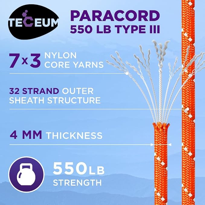 TECEUM Reflective Paracord Rope 1000 – 1000ft/200ft/100ft/50ft – 40+ Colors – - Image 3