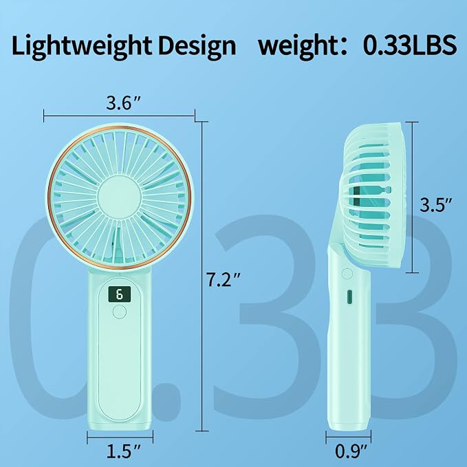 Peiyuu Portable Fan, 4000mAh USB Rechargeable, 180° Foldable Mini Desk Fan - Image 2