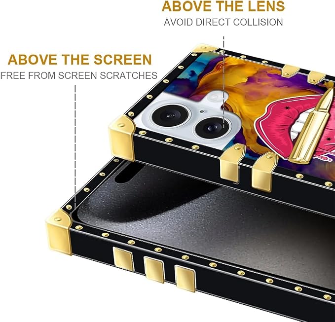 Compatible with iPhone 16 Case, Cool Corlorful Lip Marble Luxury Golden - Image 5