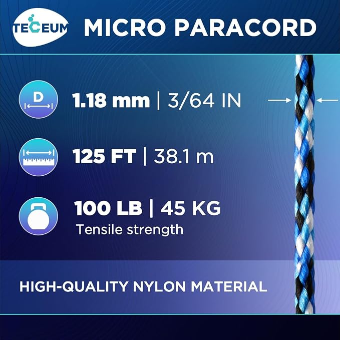 TECEUM Micro Paracord – 1.18 mm X 125 ft – Micro Utility Cord – Thin Braided - Image 2