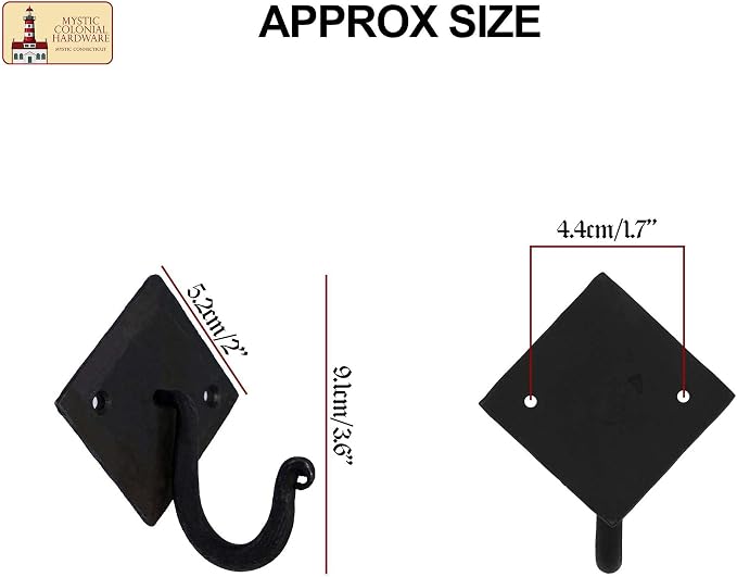 Mystic Colonial Rustic Cast Iron Wall Hooks, 3.6" Heavy Duty Coat Hooks - Image 2