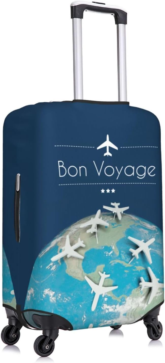 Luggage Cover with World Map & Airplane Design, Suitcase Protector - Image 3