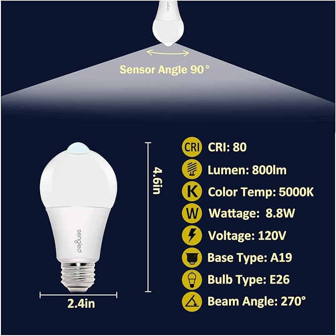 Sengled Motion Sensor Light Bulbs, A19 LED Dusk to Dawn Bulbs 5000K Daylight - Image 3