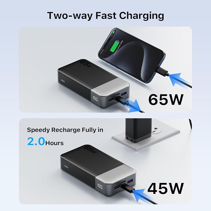 NOBIS 20000mAh Battery Pack Power Bank 65W Power Bank, Portable Charger - Image 3