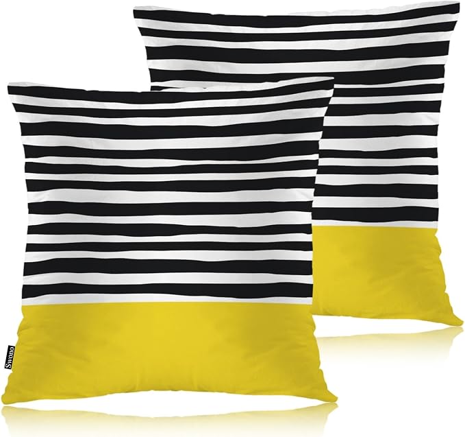 Swono Abstract Black Yellow Home Decorative Throw Pillows Covers 18"X18" Set of by Swono