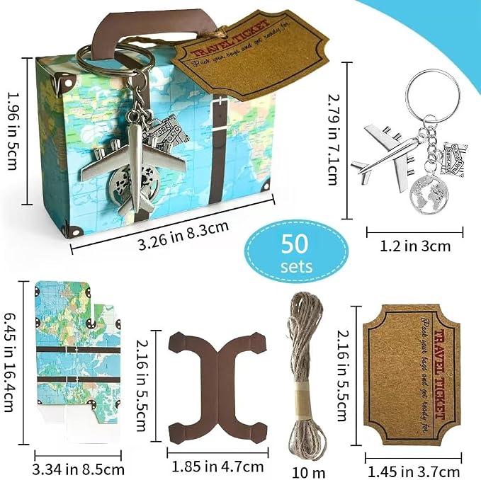 50 Set World Map Mini Suitcase Favor Boxes Party Favor Candy Box - Image 2