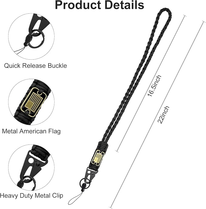 Paracord Key Lanyard for Men Black Neck Lanyard for Keys - Image 2