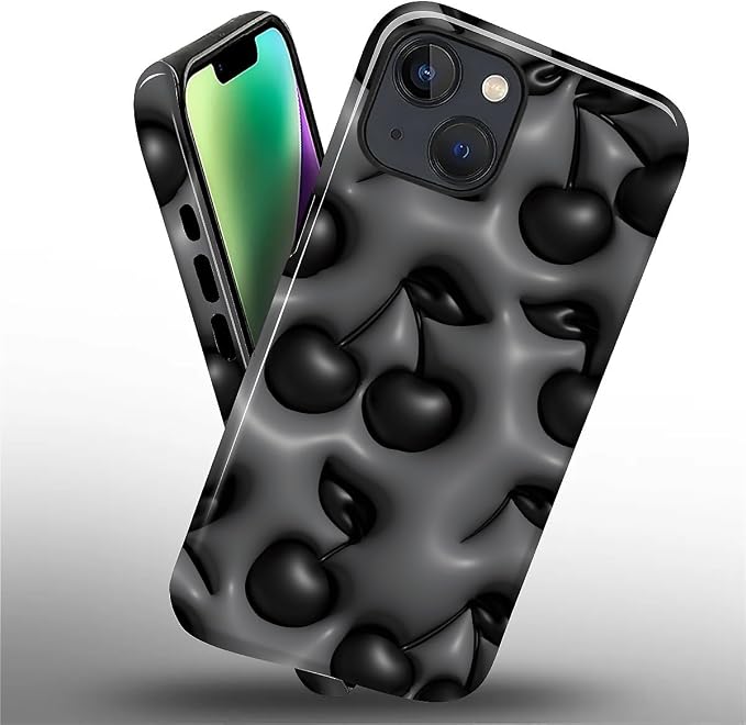 for iPhone 14 Plus Case, HL2 Cute Cool Cherry Black Hybrid 2 Layer Hard Shell - Image 2