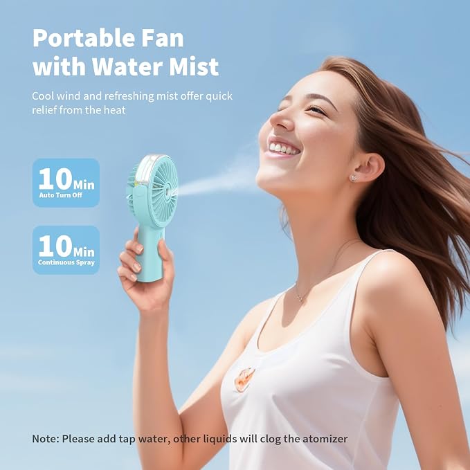 Otlonpe Handheld Misting Fan Portable, Small Personal Hand Held Rechargeable - Image 2