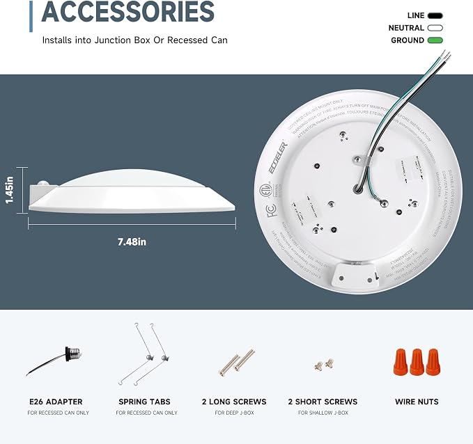 ECOELER 6Inch LED Motion Sensor Ceiling Light, 16W 1000Lm, 3CCT Selectable - Image 6