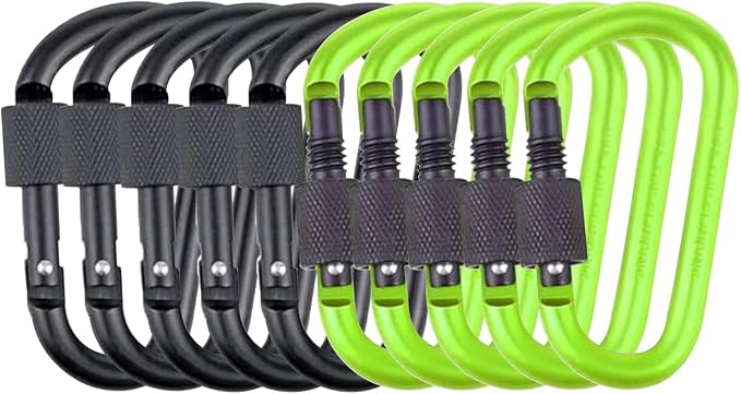 10 Pack Aluminum D Ring Key Rings Hiking Clips Locking Carabiner by IEBUOBO
