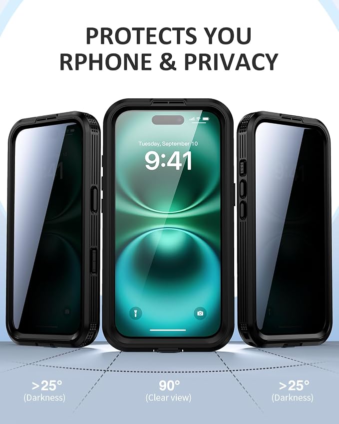 Lanhiem Magnetic for iPhone 16 Plus Waterproof Case, Built-in Privacy Screen - Image 2