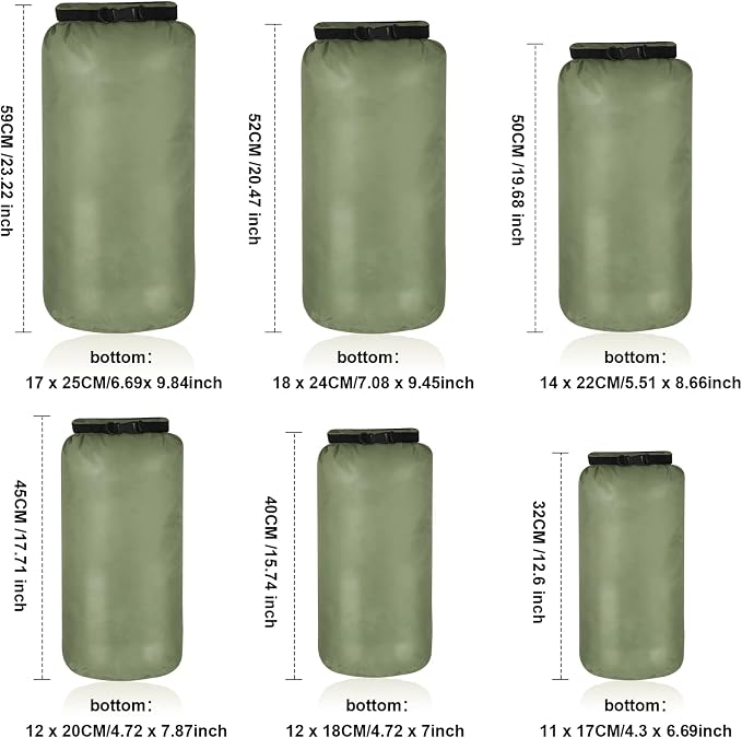 Shappy 6 Pcs Waterproof Dry Bag Set Ultralight Stuff Sack 20/15/10/8/5/3L - Image 2