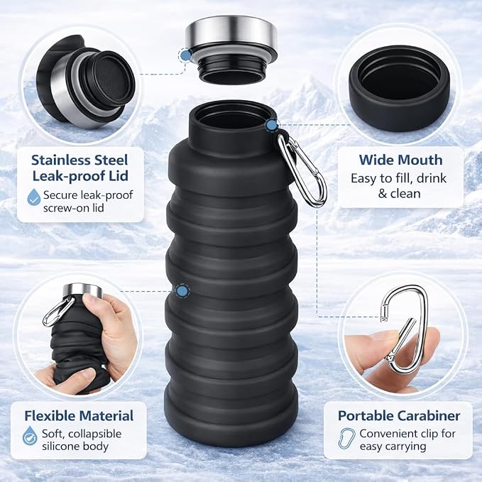 Collapsible Water Bottles, 16oz Capacity Portable Reusable Silicone Water Bottle - Image 4