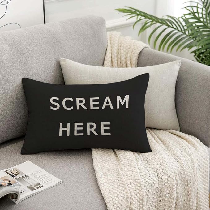 TKS MITLAN Scream Here Pillow Cover 12x20 inch Black White Phrase Pillows - Image 7