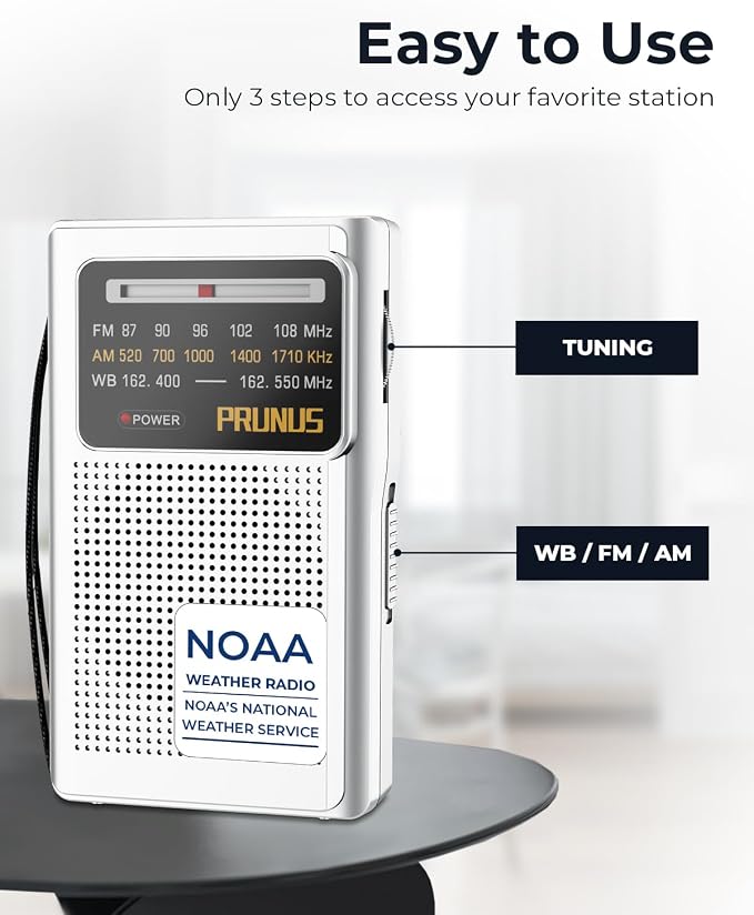 PRUNUS J161 NOAA Weather Radio AM FM, Battery Operated Radio - Image 5