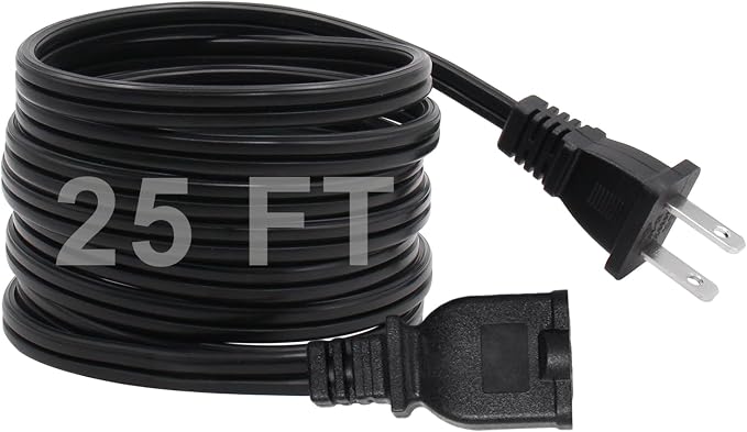 25 FT 2 Prong Extension Cord, 18AWG SPT-2 Indoor Male to Female Power Cord ETL by Gutedeal