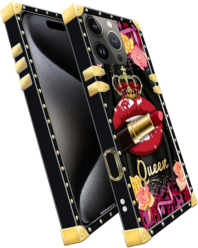 Compatible with iPhone 16 Pro Case, Queen Lip Crown Leopard Print Luxury Golden - Image 3