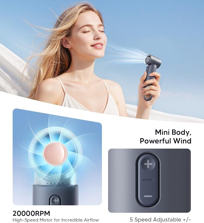 WSKEN Portable Handheld Fan, Rechargeable, 5 Speeds Mode, 20000rpm Brushless - Image 3